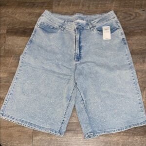 Bar III Classic Blue Denim Shorts bedazzled with crystals